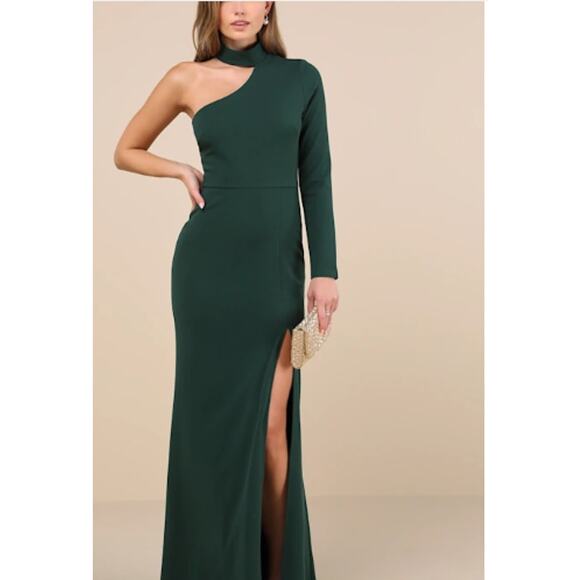 LULU'S SZ L Keep It Interesting Emerald Cutout One-Shoulder Maxi Dress NWT B146 - Picture 1 of 12